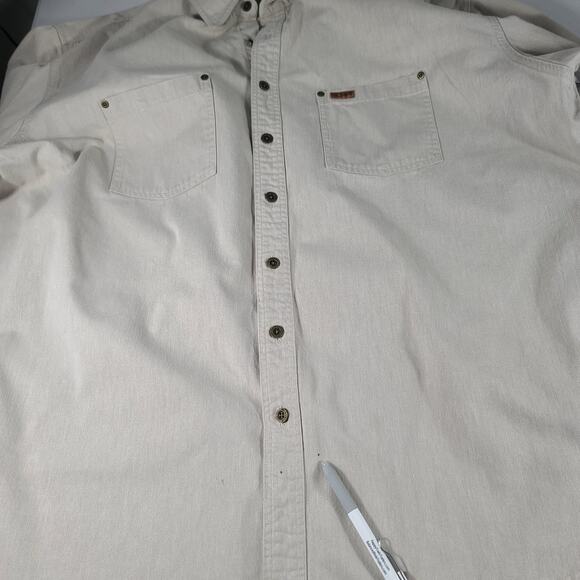 Carhartt Khaki Tan Cotton Canvas Vintage Button Down Shirt 3 XLT - Picture 6 of 6